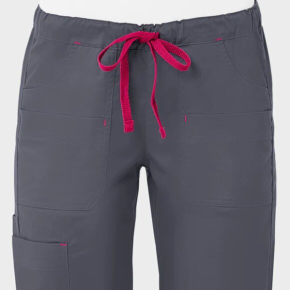 Maevn Women's Drawstring Utility Cargo Scrub Pants Charcoal/Pink Size S/M NWT - Picture 4 of 15